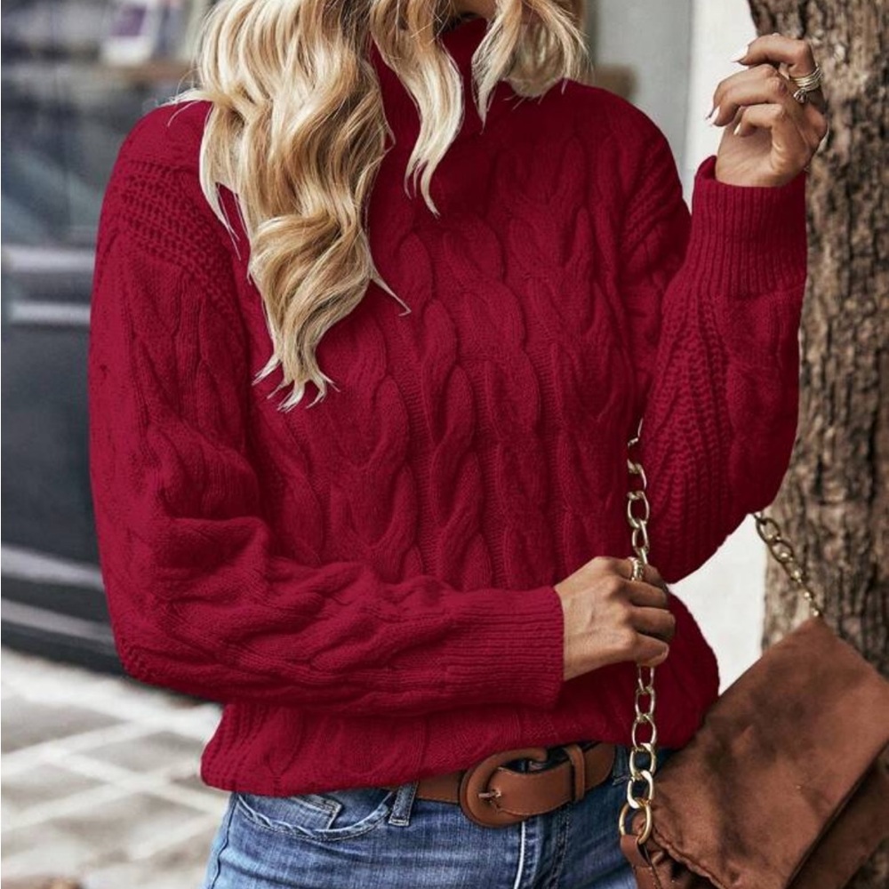 New Red Cable knit I long sleeve Sweater